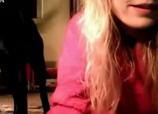Bestiality porn shows a mega-busty blonde